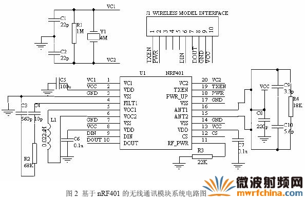基于nRF401 的無線通訊系統模塊電路